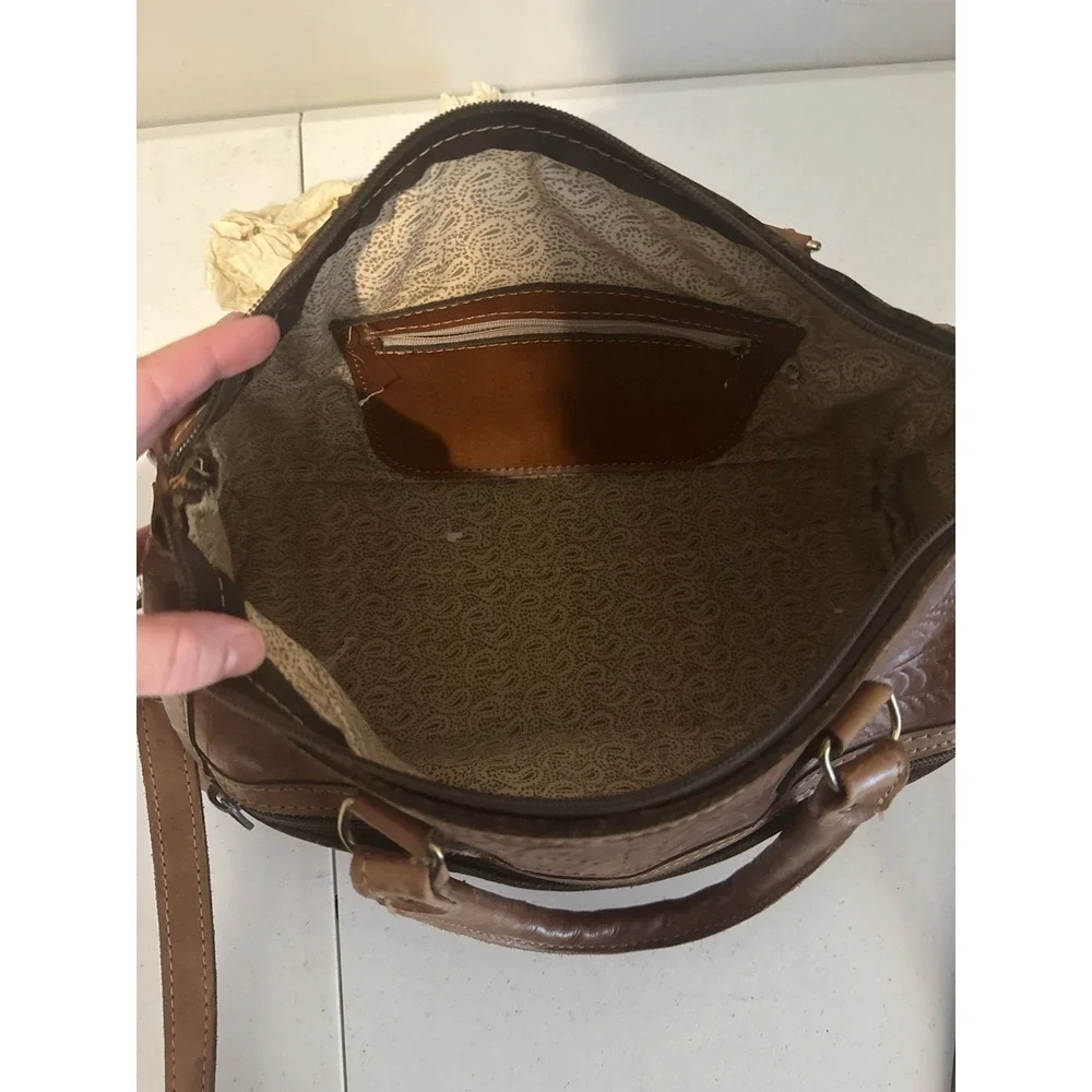 Vintage Western Leather Tooled Satchel Bag Brown. Beautiful Bag!